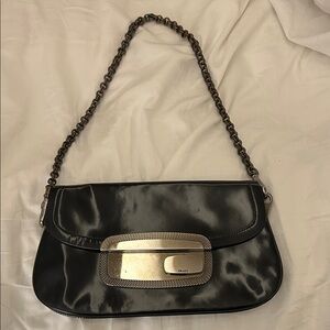 Authentic Prada Black Patent Leather Chain Shoulder Bag